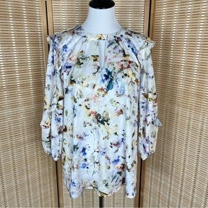 Dolan Ruffle Watercolor Floral Blouse